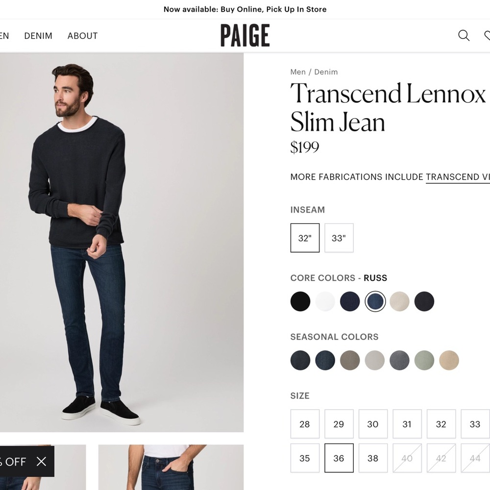 PAIGE Transcend Lennox Slim Fit Jeans 36x32. Stretch. Worn twiceNON SMOKING HOME